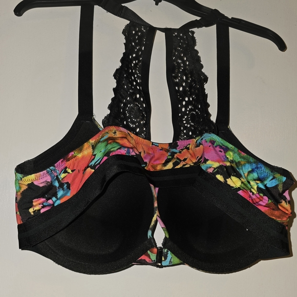 Cacique Black Lace Racerback Boost Plunge Bra - Picture 2 of 3